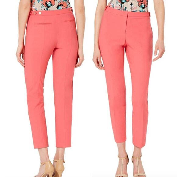 CALVIN KLEIN CK Skinny Highline Pants Coral Pink Red Tapered Leg Cropped Ankle - Picture 3 of 13